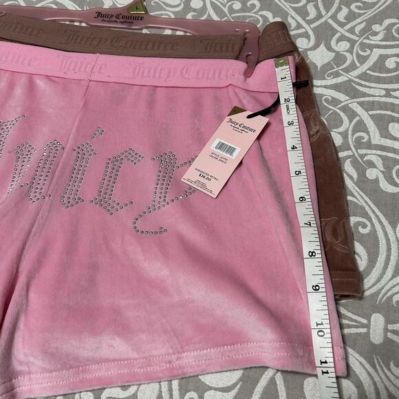 Juicy Couture Lounge Shorts Women L Pink Brown 2 Pk Velour Plush Bling Logo NWT - Picture 9 of 12